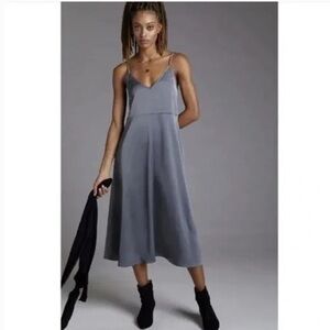 Anthropologie Daily Practice Grey Satin Silk Midi Dress